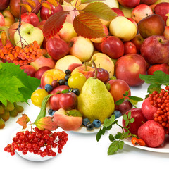different ripe fruits closeup on a white background