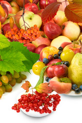 different ripe fruits closeup on a white background