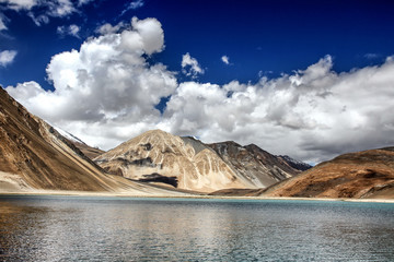 Turquoise Lake with Tibetan Mountains- Pangong Lake, India