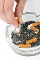 Putting out a cigarette