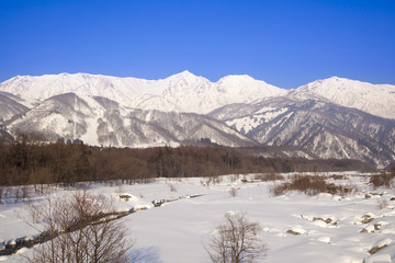 Fototapeta na wymiar Hakuba village in winter, Nagano, Japan