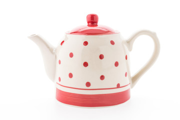 Polka dot tea pot isolated on white background