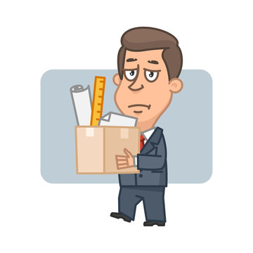 recommend clip art: Character businessman holding box with things