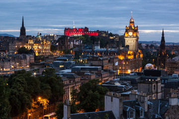 Fototapeta na wymiar Edinburgh Skyline from Calton Hill at dusk, Scotland, UK