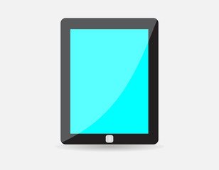 Realistic black tablet with blue blank screen