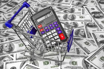 Shopping Cart with Calculator and 2015 sign on the Display