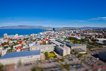 Naklejka na ściany i meble Beautiful super wide-angle aerial view of Reykjavik, Iceland wit