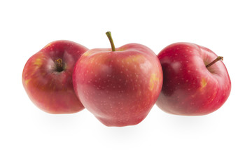Three red apples on a white background