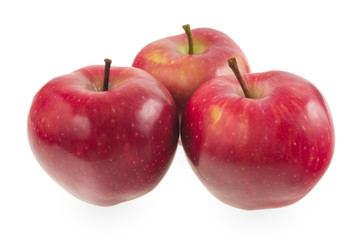 Three red apples on a white background