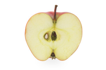 Slice of red apple on a white background