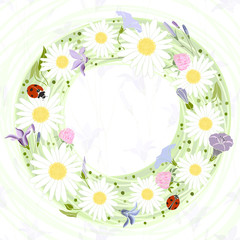 Vector floral frame. Illustration with floral wreath and with pl