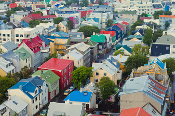 Beautiful super wide-angle aerial view of Reykjavik, Iceland © tsuguliev