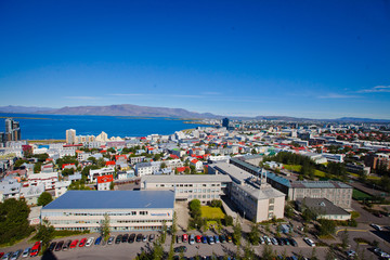 Fototapeta na wymiar Beautiful super wide-angle aerial view of Reykjavik, Iceland