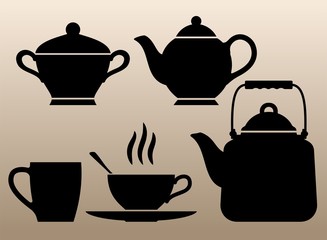 Monochrome silhouettes dishes. Dishes for tea.