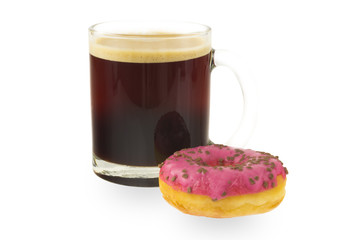 Mug coffee and donuts on a white background