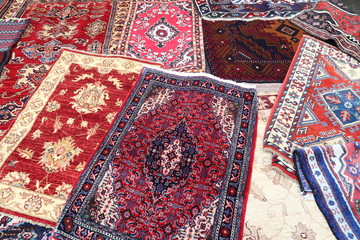 colored carpets decorated in an islamic mosque