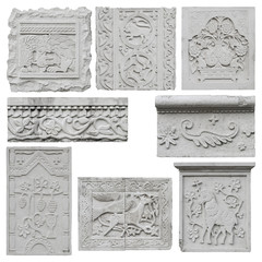 Fragments of the old stucco, isolated on white background