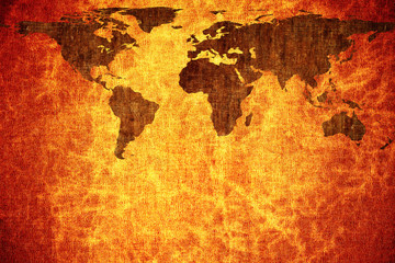 Grunge vintage scratched world map background.