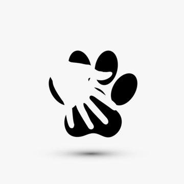 Vector modern paw hold hand black icon on white