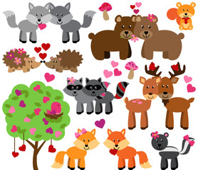 Obraz na płótnie Canvas Vector Set of Valentine's Day or Love Themed Forest Animals