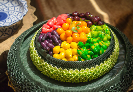 Deletable imitation fruits (look choup). Traditional Thai desser