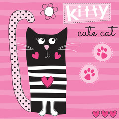cute black cat kitty vector illustration