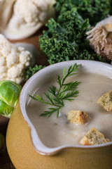 close view on fresh cauliflower soup with cream