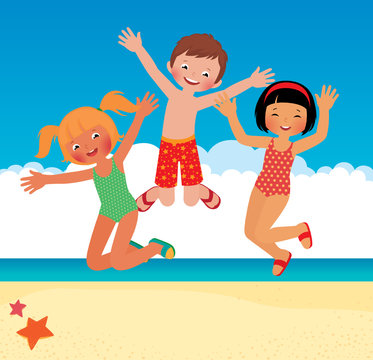 Funny children on the beach