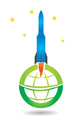 Space shuttle with abstract globe design