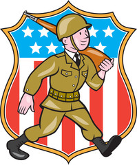 World War Two Soldier American Cartoon Shield