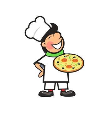 Happy Chef with a Freshly Baked Pizza