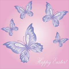 Butterfly with pearl wings on pink background