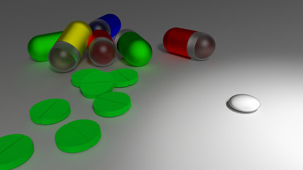 A small white pill as replacement for many big and colorful medicaments