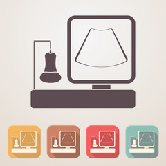 Ultrasound machine flat icon set in color boxes with shadow