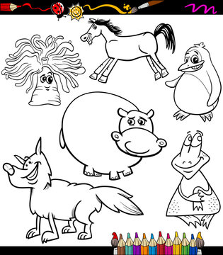 animals set cartoon coloring book