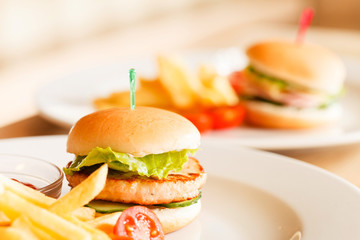 burger with french fries