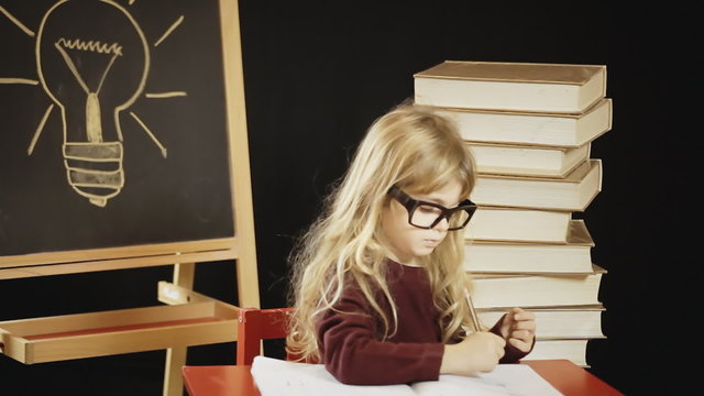 Little girl school glasses cute studying