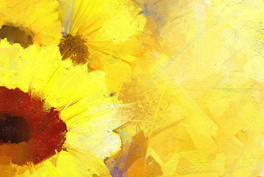 Oil painting  golden sunflower  background.