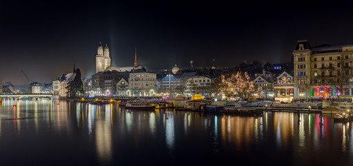 Fototapeta na wymiar Panoramic view of Zurich at night, Switzerland