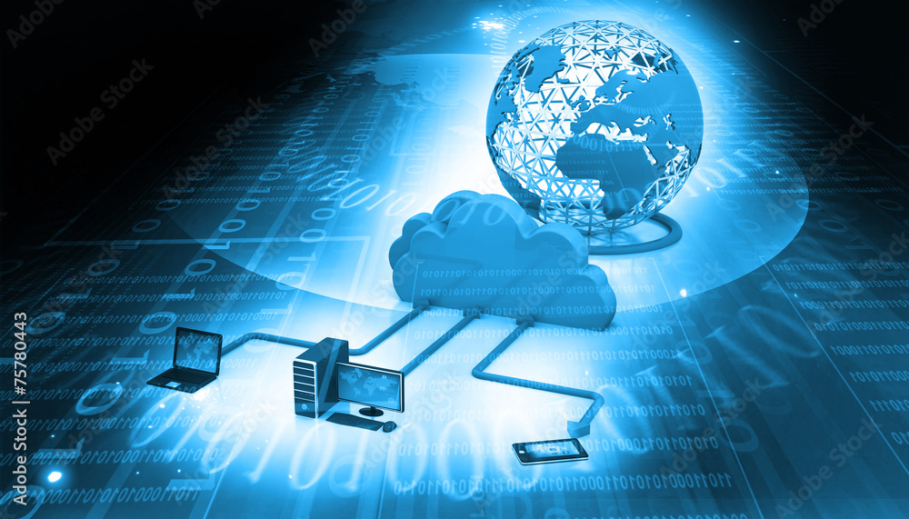 Poster cloud computing concept on digital background.
