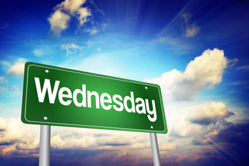 Wednesday Green Road Sign, days of the week concept