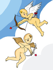 Cartoon cupid on sky