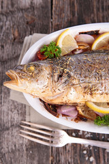 grilled fish and vegetables