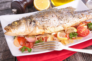 grilled fish and vegetables