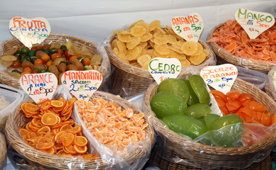 candied fruit in the market basket in southern Italy