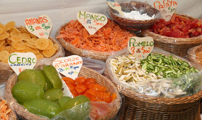 candied fruit in the market basket in southern Italy
