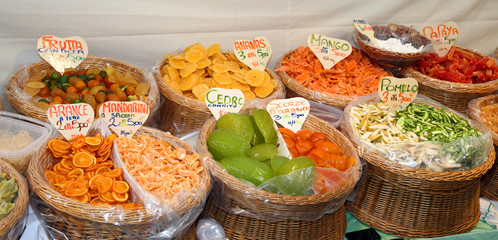 candied fruit in the market basket in Italy