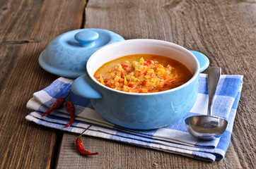Soup of red lentils and vegetables