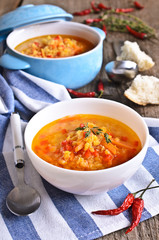 Soup of red lentils and vegetables