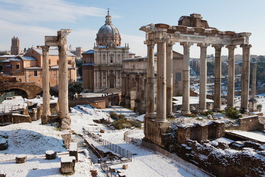 Fototapeta Roman Forum with snow.